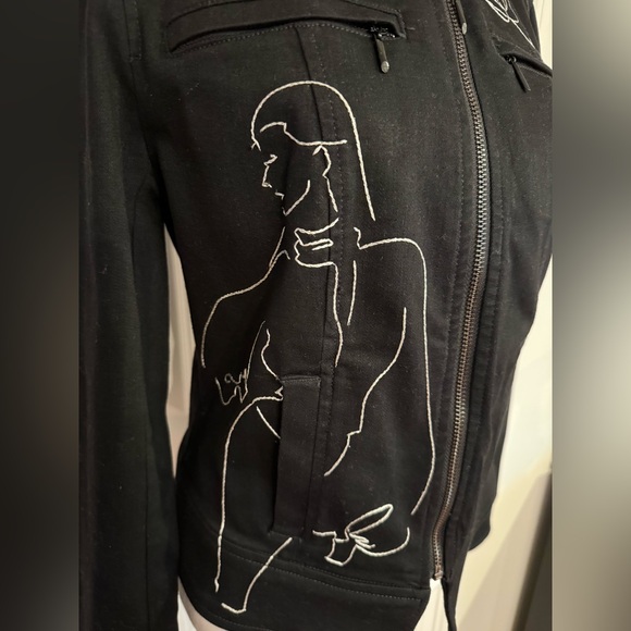 WHBM Cotton Blend Black Jacket with White Embroidery - Picture 5 of 9